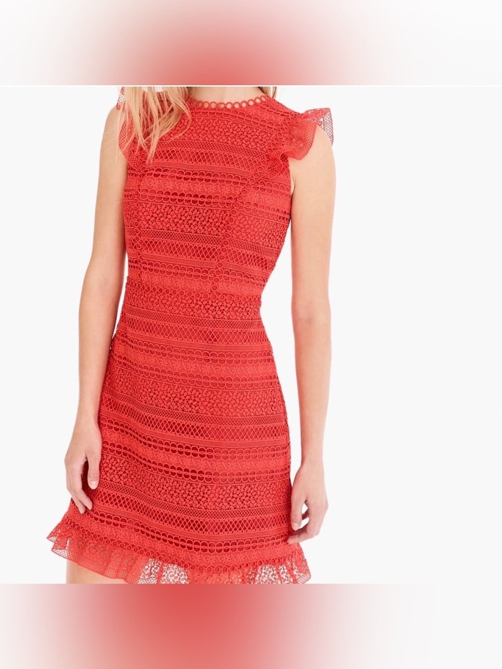 J.Crew Mixed Lace Cap-Sleeve Sheath Dress in Bright Red - Size 14